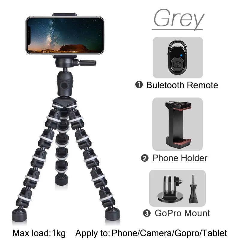 Tripod for Phone with Mobile Phone Holder Gopro Mount, Mini Flexible Desk Tripod with Remote for Smartphone/Camera/Tablet