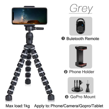 Tripod for Phone with Mobile Phone Holder Gopro Mount, Mini Flexible Desk Tripod with Remote for Smartphone/Camera/Tablet