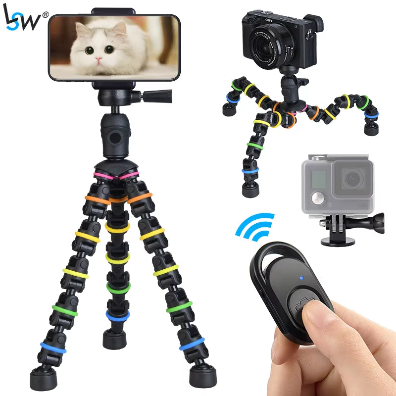 Tripod for Phone with Mobile Phone Holder Gopro Mount, Mini Flexible Desk Tripod with Remote for Smartphone/Camera/Tablet