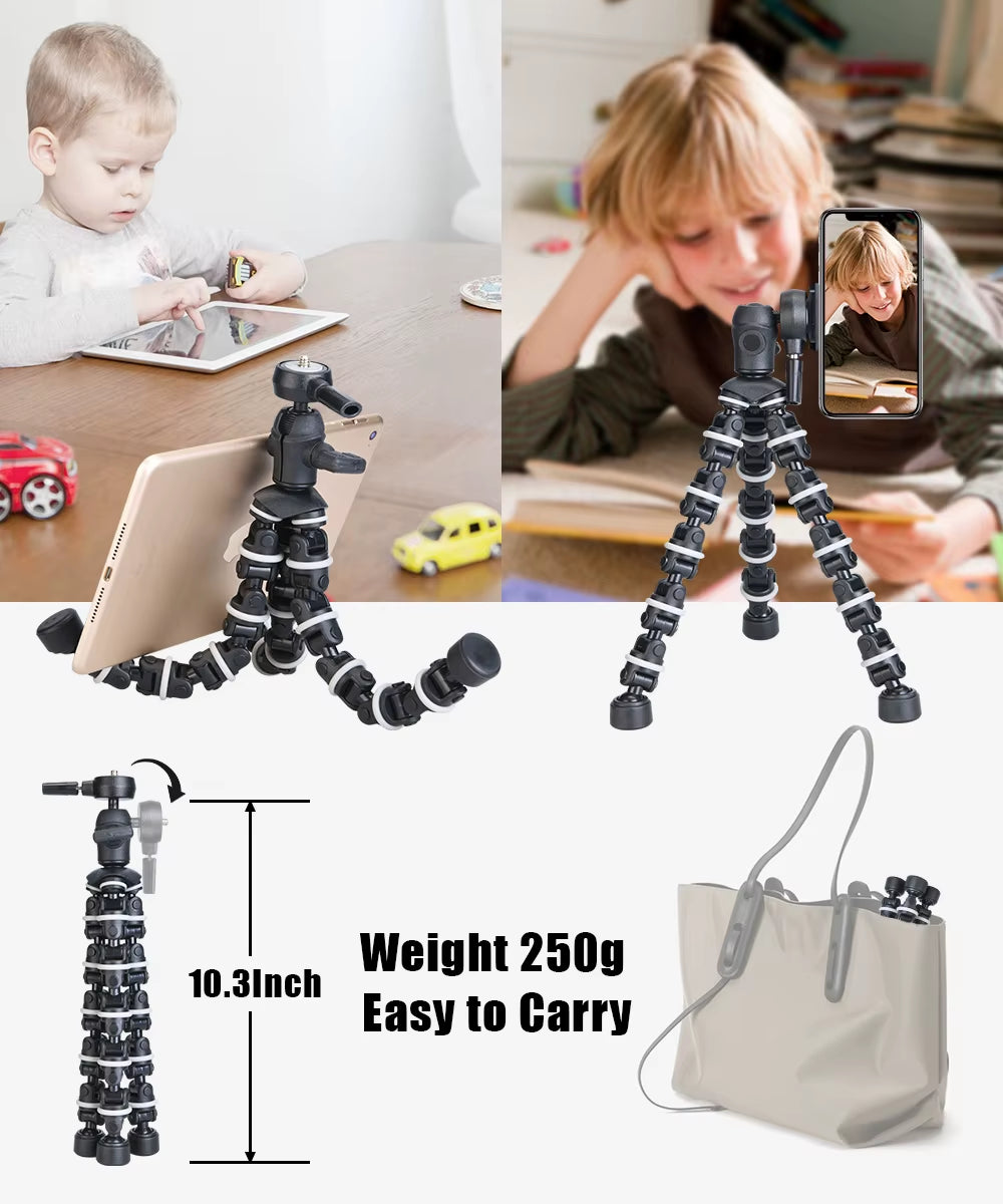 Tripod for Phone with Mobile Phone Holder Gopro Mount, Mini Flexible Desk Tripod with Remote for Smartphone/Camera/Tablet