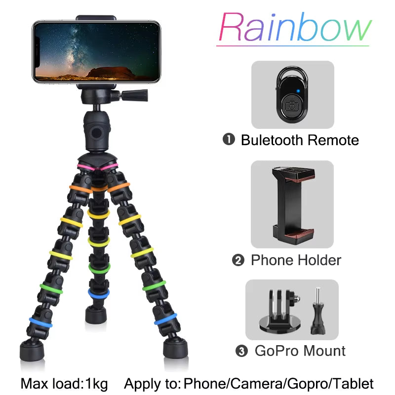 Tripod for Phone with Mobile Phone Holder Gopro Mount, Mini Flexible Desk Tripod with Remote for Smartphone/Camera/Tablet