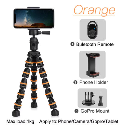 Tripod for Phone with Mobile Phone Holder Gopro Mount, Mini Flexible Desk Tripod with Remote for Smartphone/Camera/Tablet