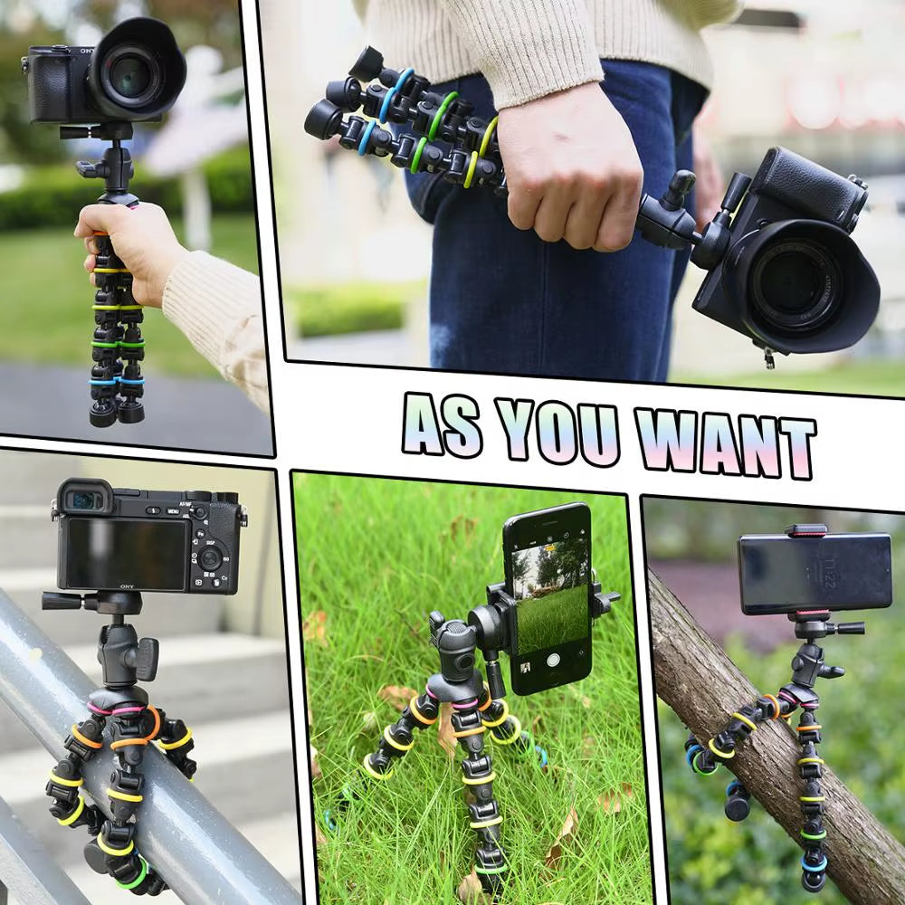 Tripod for Phone with Mobile Phone Holder Gopro Mount, Mini Flexible Desk Tripod with Remote for Smartphone/Camera/Tablet